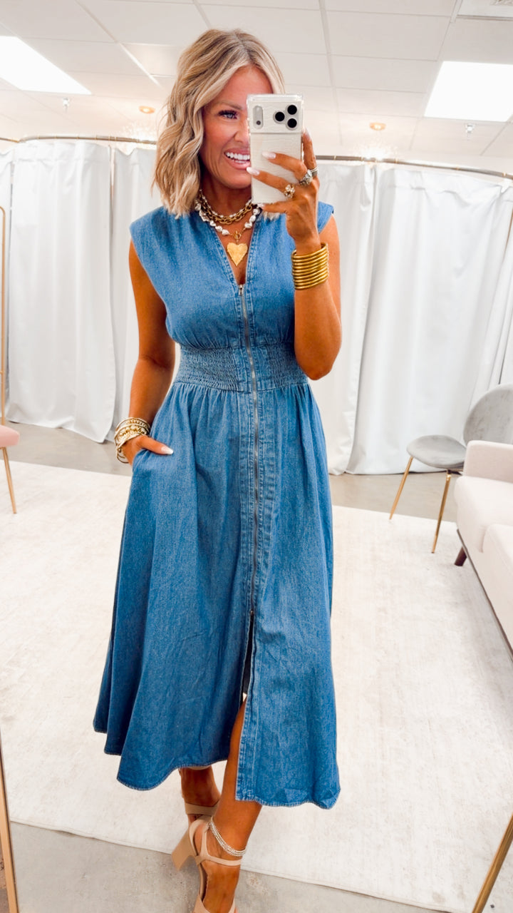 Knox Denim Midi Dress-Medium Wash