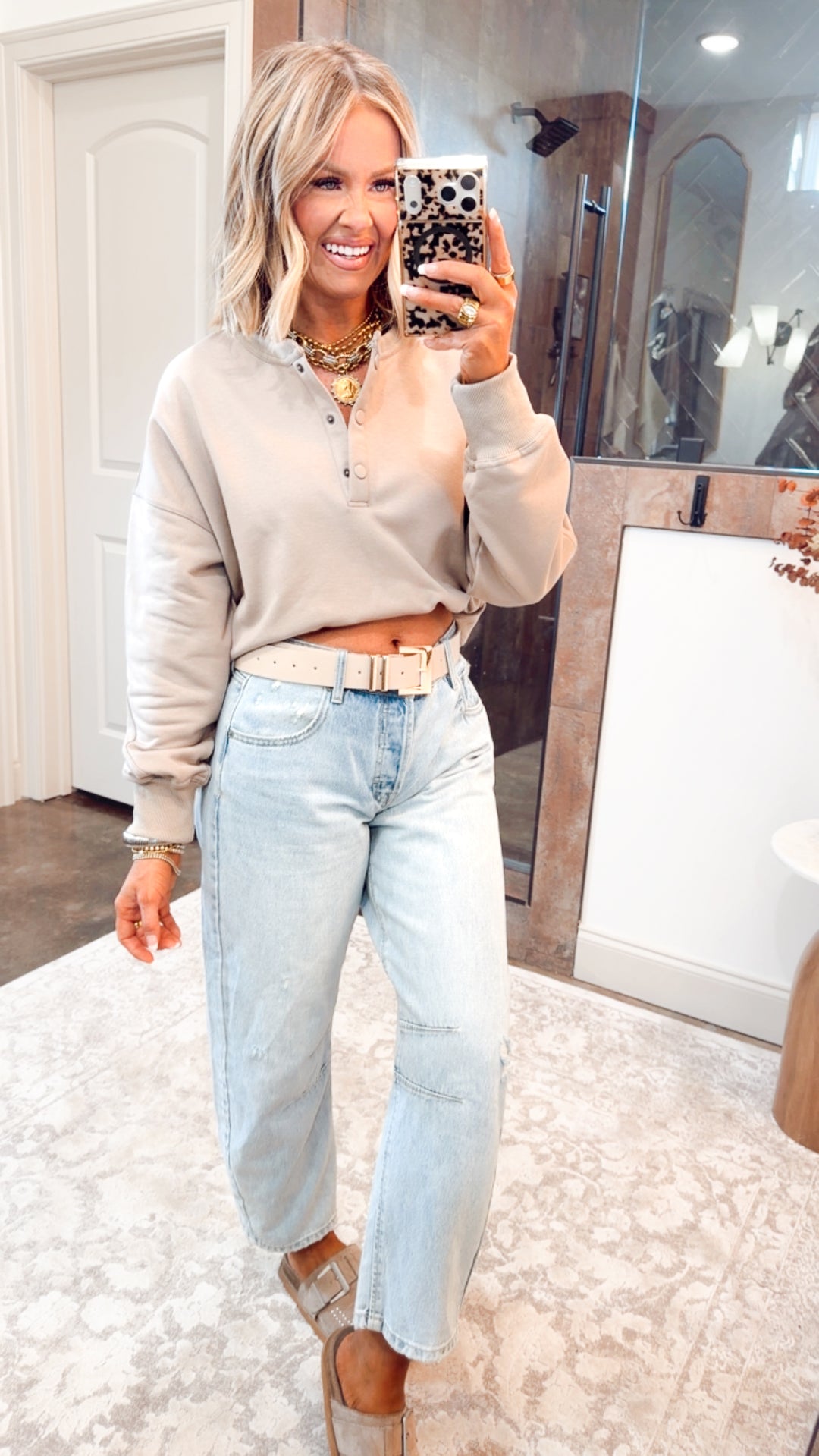 Relaxed Crop Henley Pullover