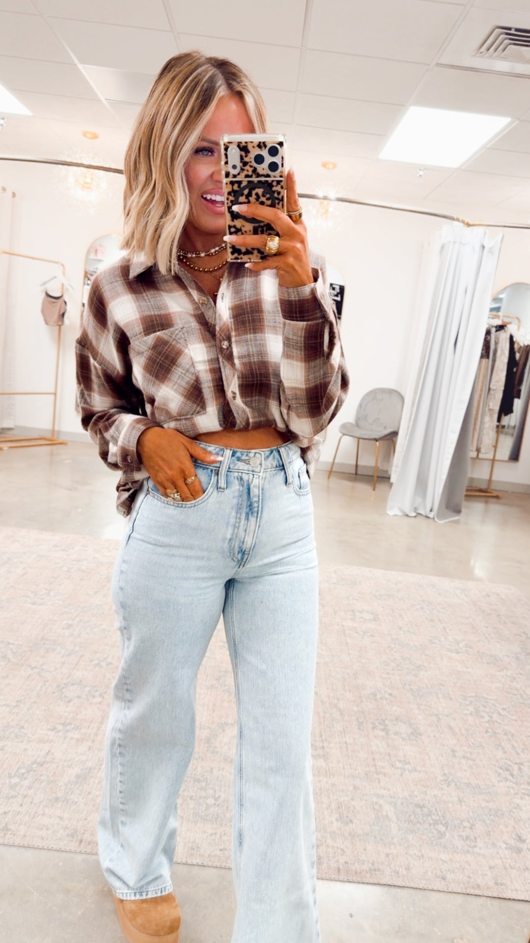 Brown Cozy Plaid Flannel Button-Up