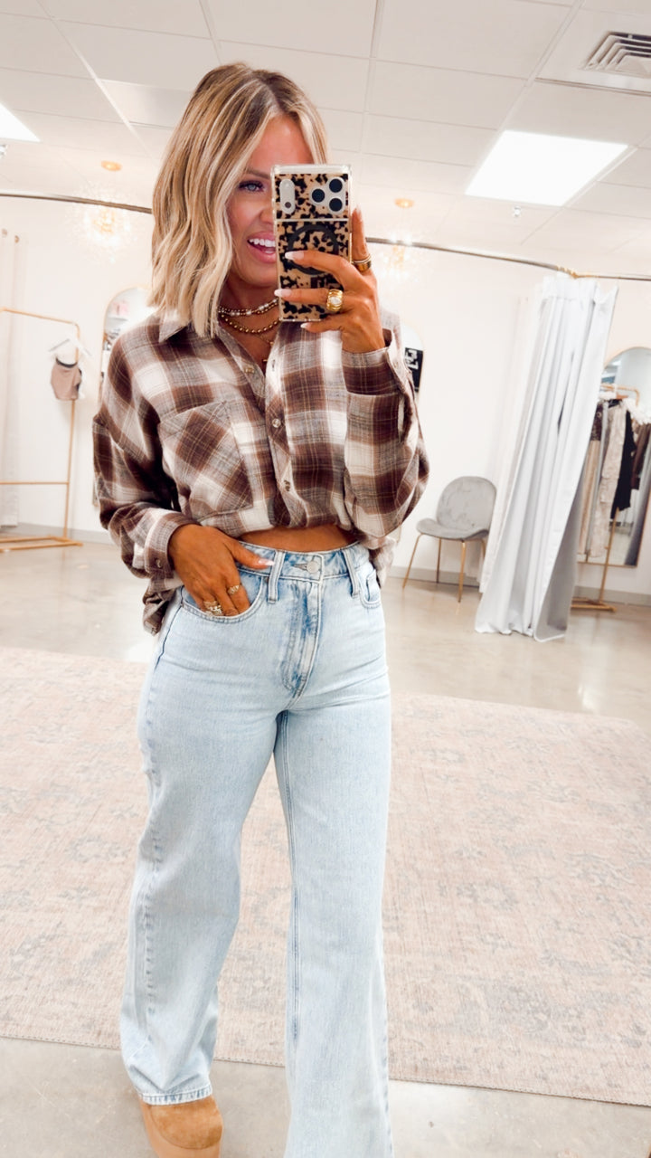 Brown Cozy Plaid Flannel Button-Up
