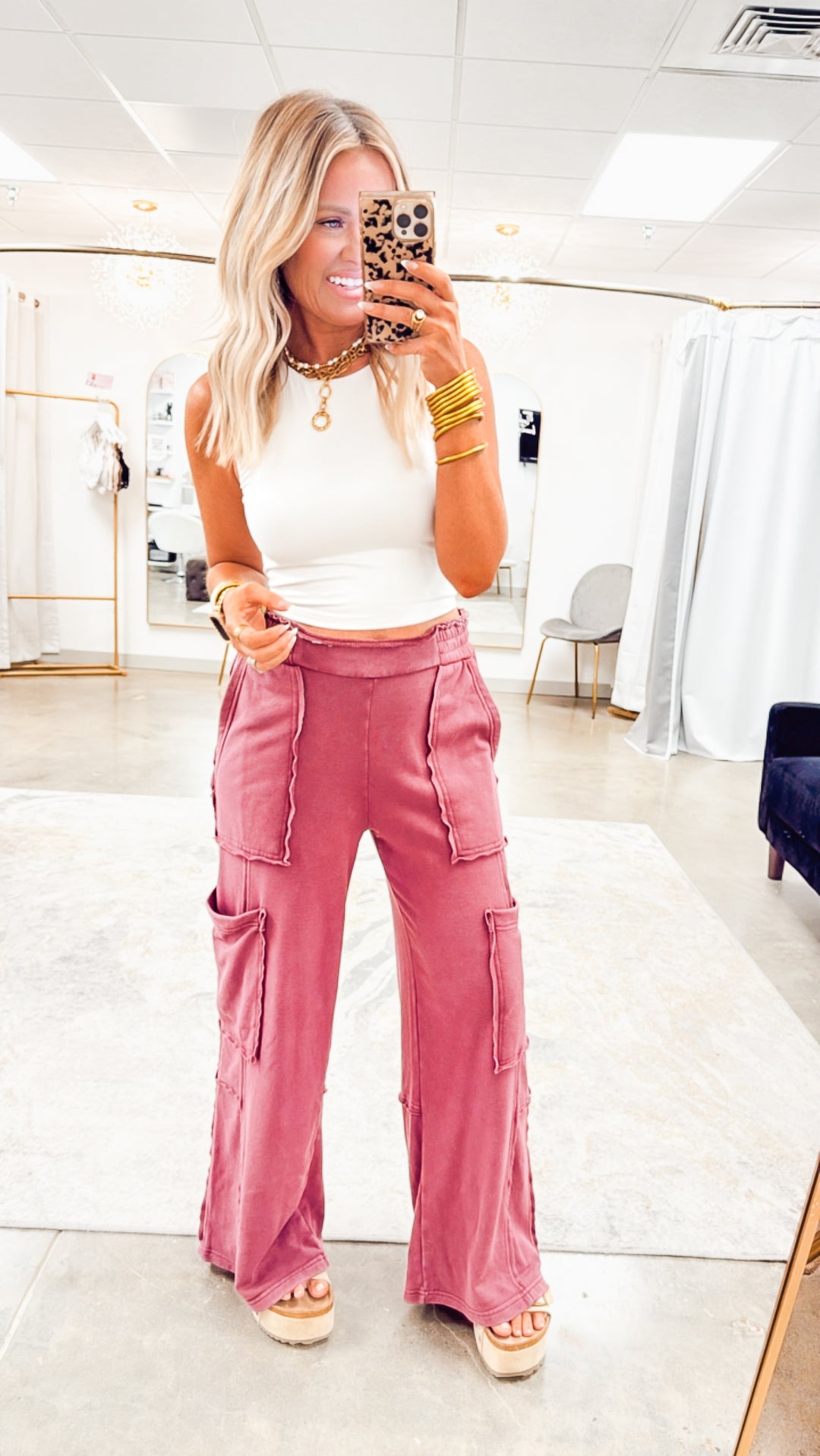 Stonewash Utility Sweatpants-Dark Cherry