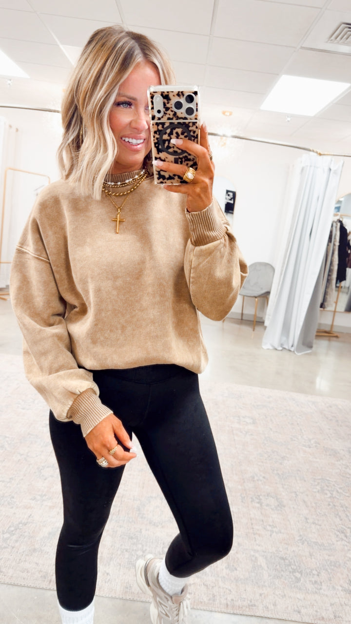 Camel Acid Washed Pullover