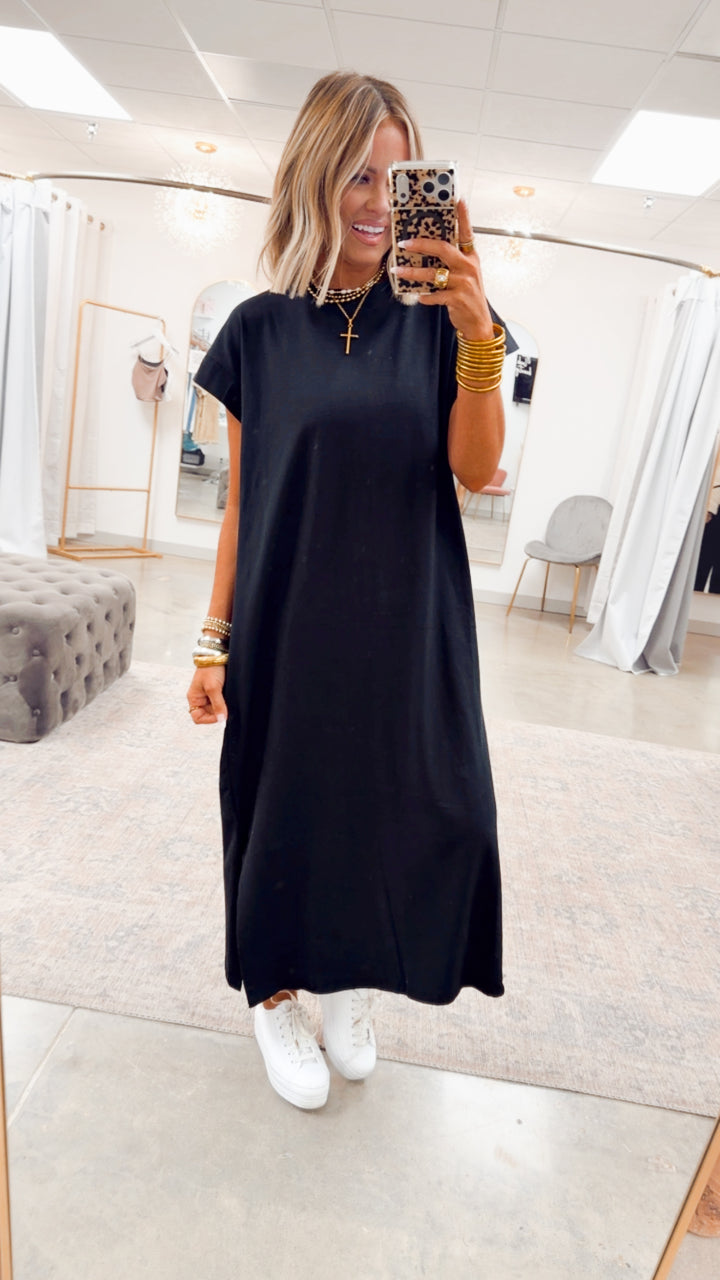 The Brynn Cotton Midi Dress- Black