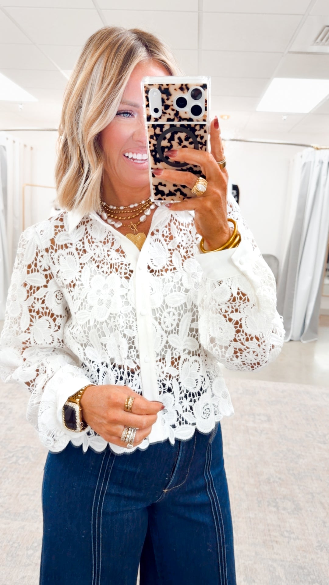 Simone Lace Button Up Top