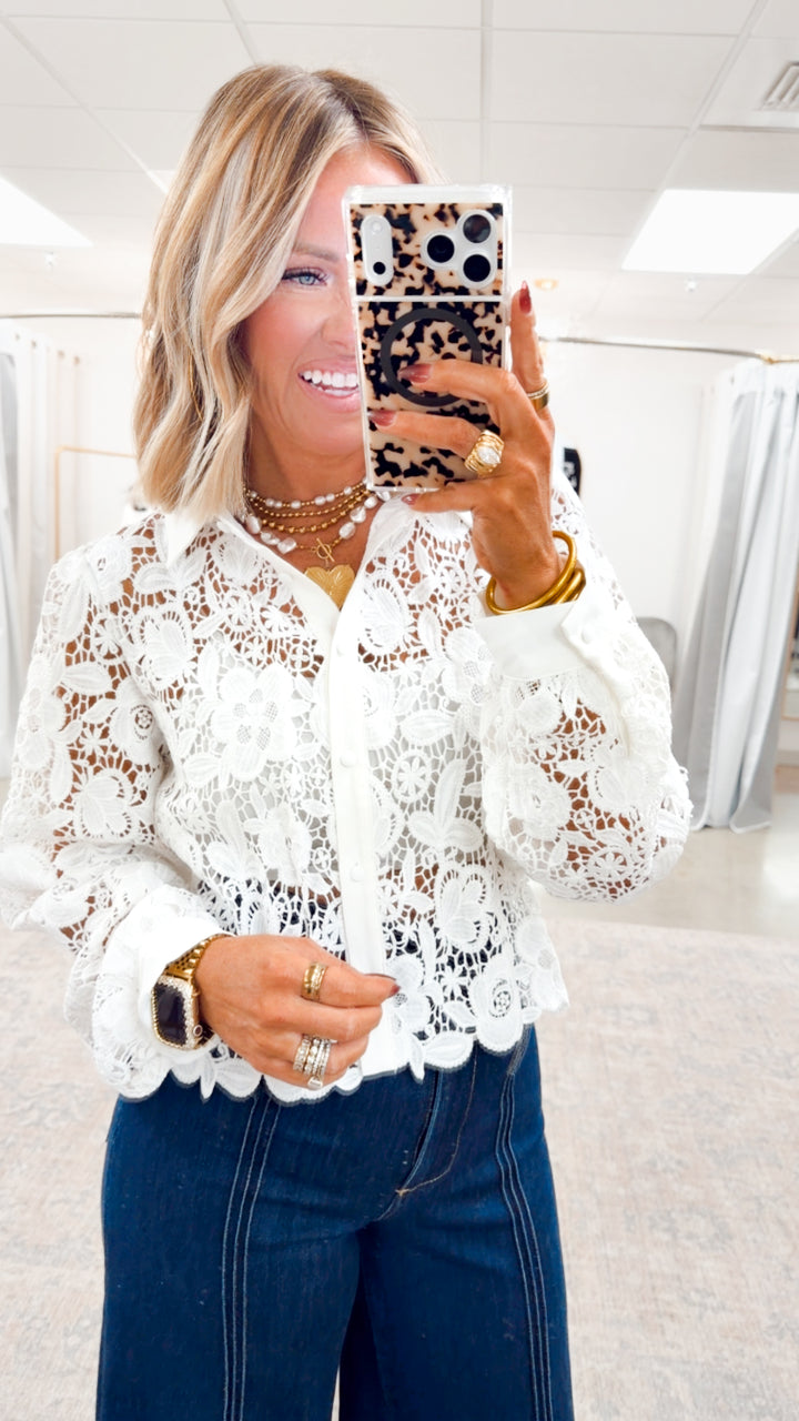 Simone Lace Button Up Top