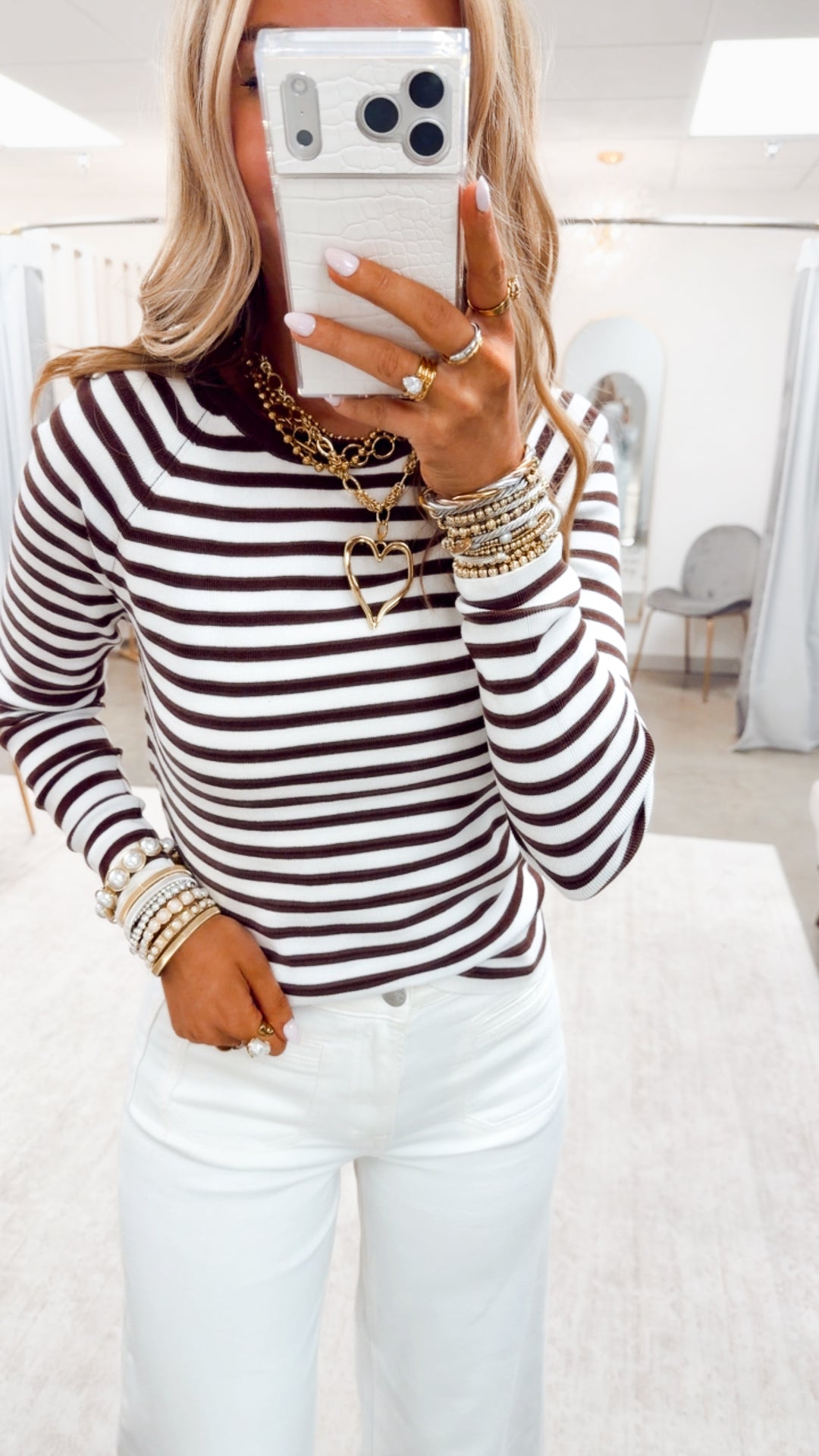 The Sutton Stripe Top-Brown
