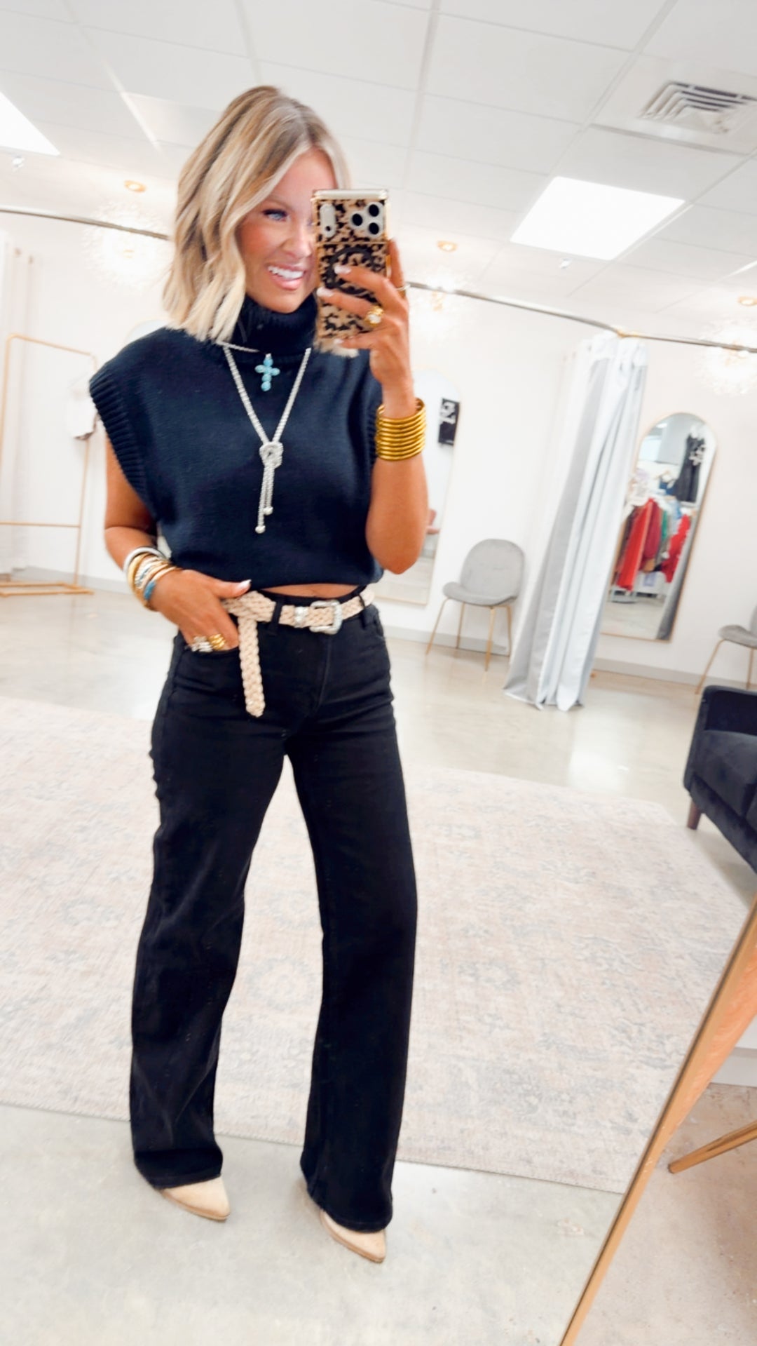 Classic High Rise Wide Leg Jeans-Black