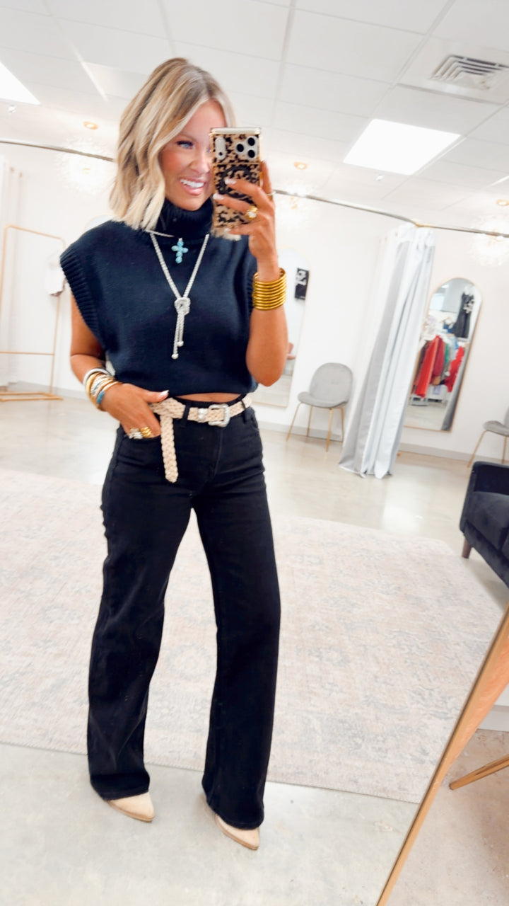 Classic High Rise Wide Leg Jeans-Black