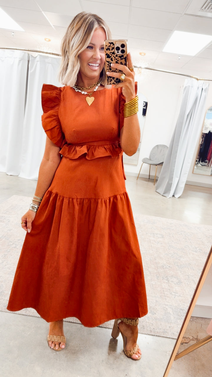 Vivienne Backless Dress-Rust