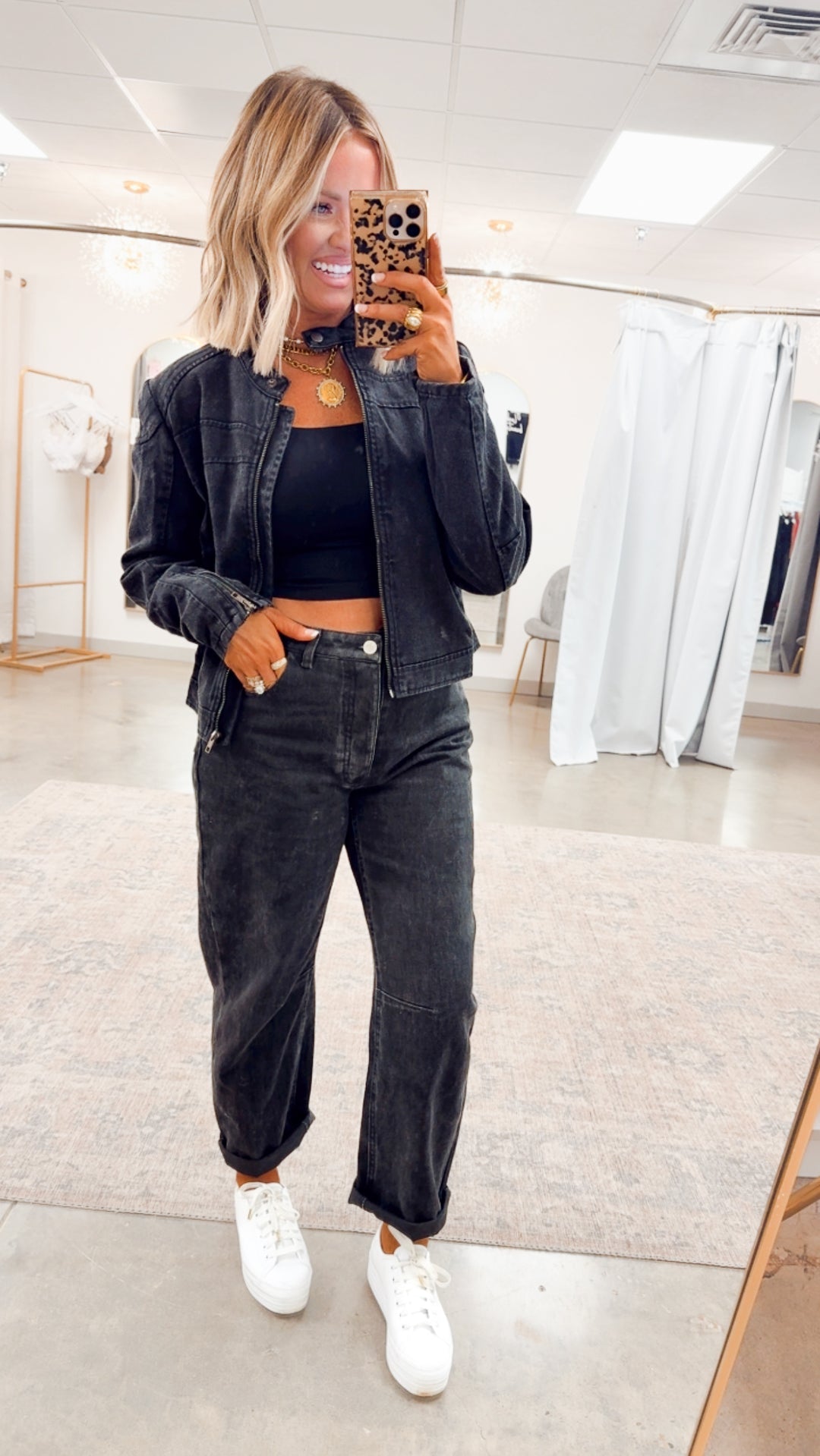 Distressed Biker Jacket-Black