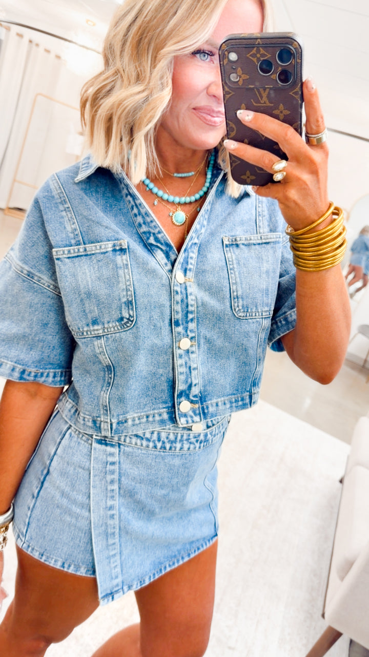 The Dolly Denim Wrap Skort Set
