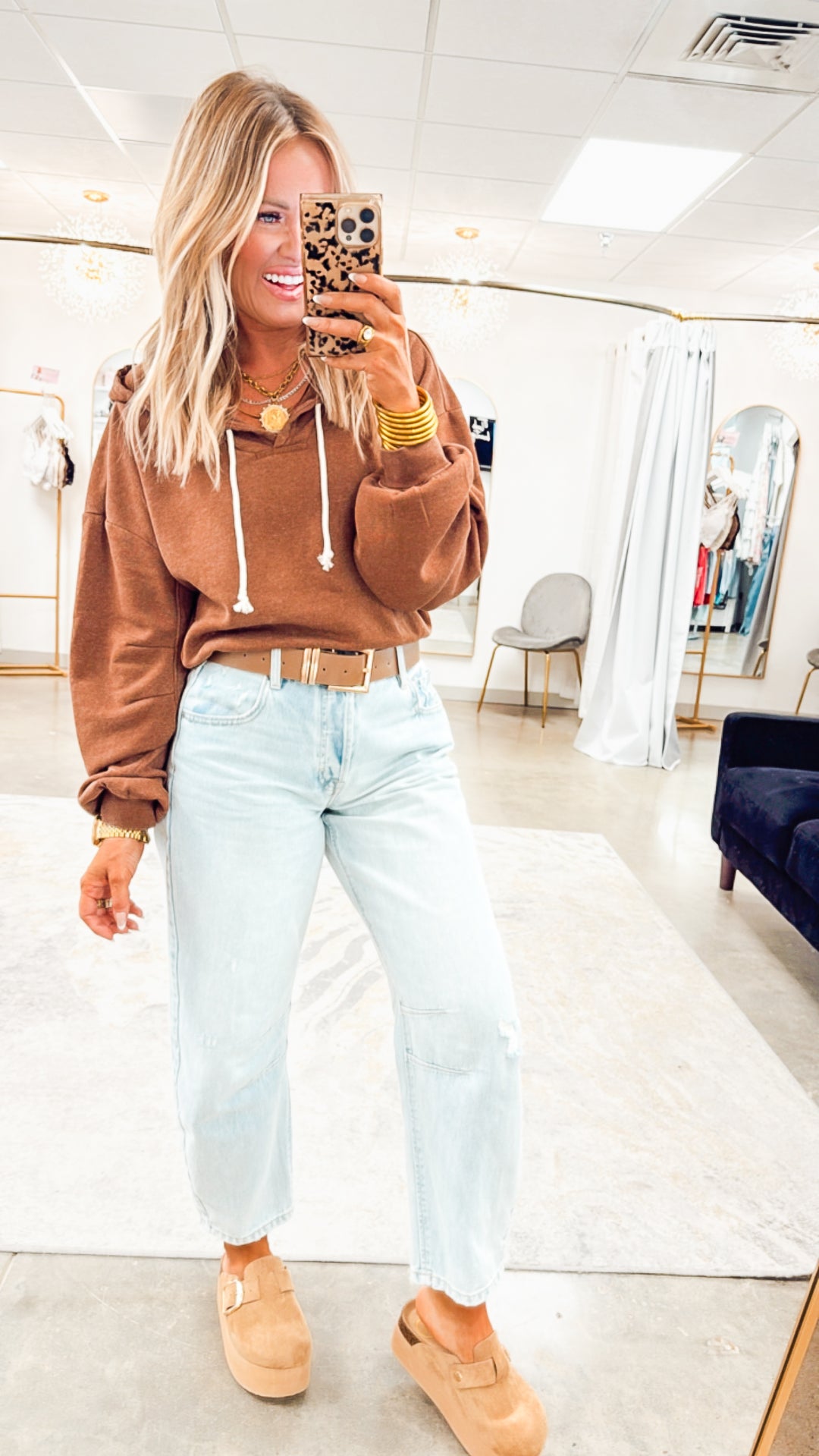 Loft Cropped Hoodie-Chestnut