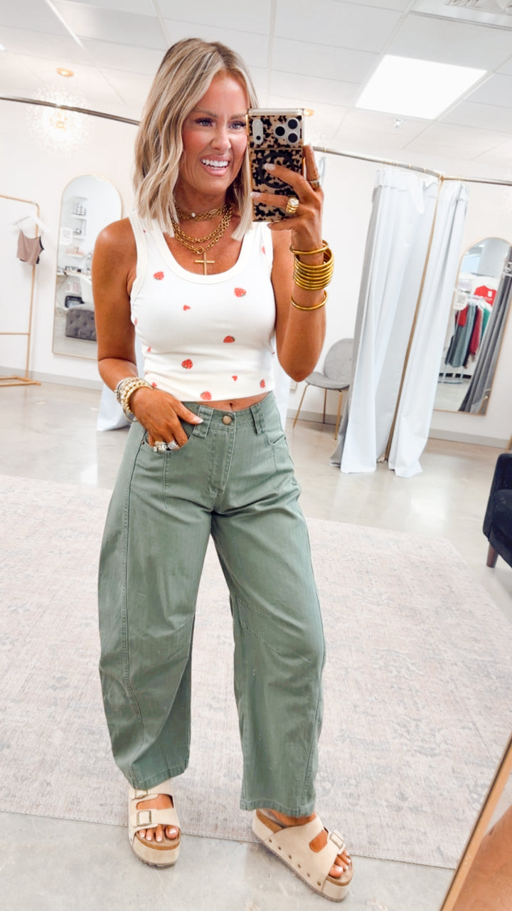 Jade Wide Leg Pintuck Pants-Olive