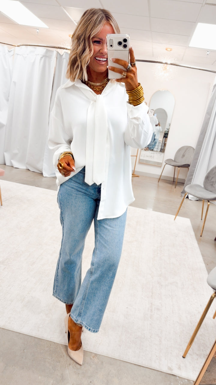 The Bianca Tie Neck Blouse-White