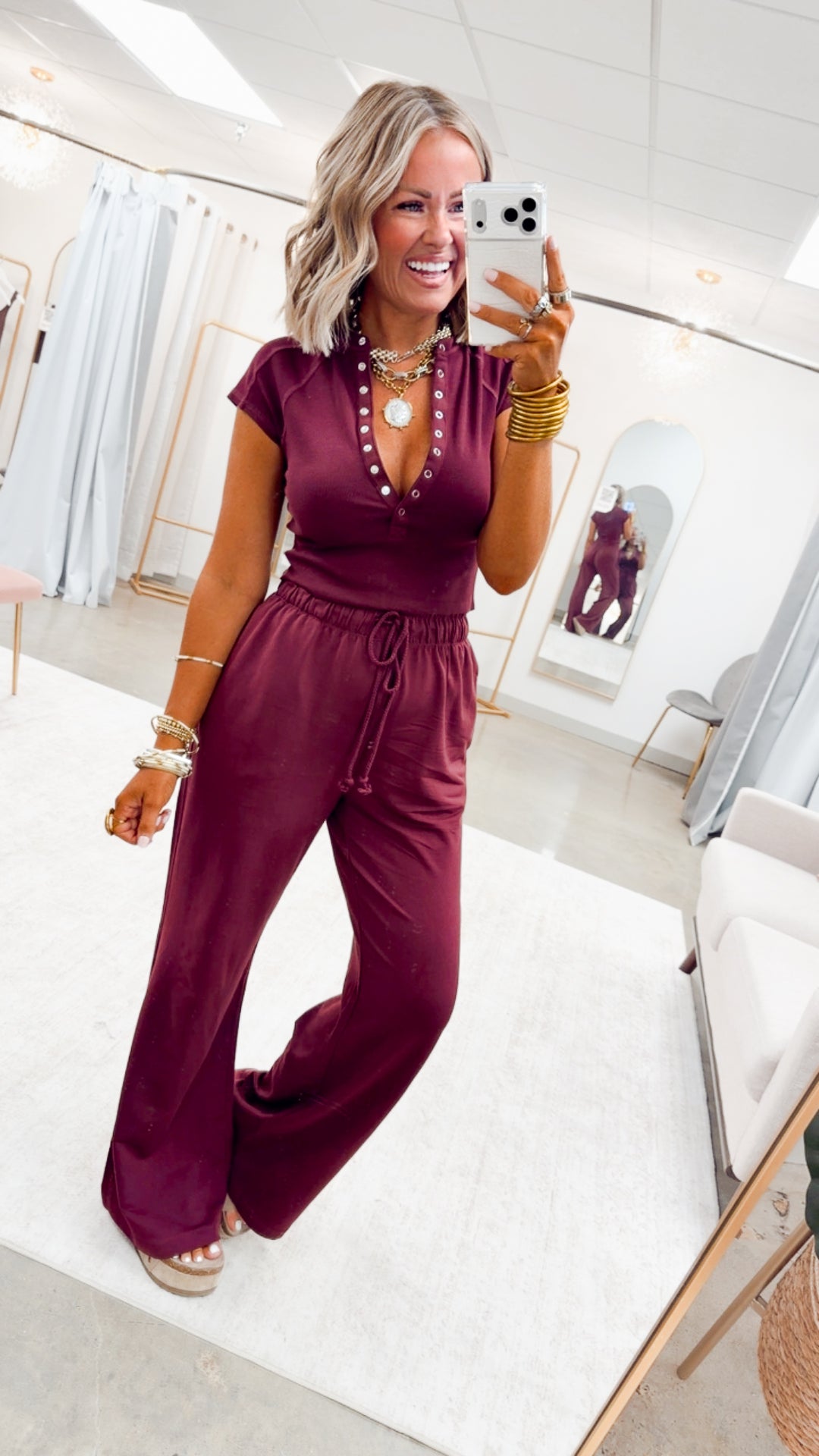 Evie Raglan Top & Pant Set-Wine