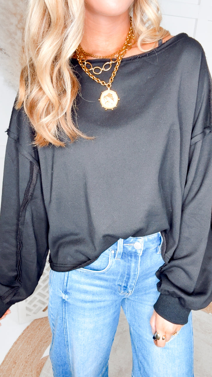 The Jovie Off-Shoulder Sweatshirt-Black