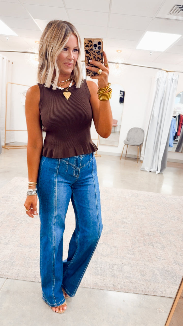 Sweater Peplum Tank Top-Espresso