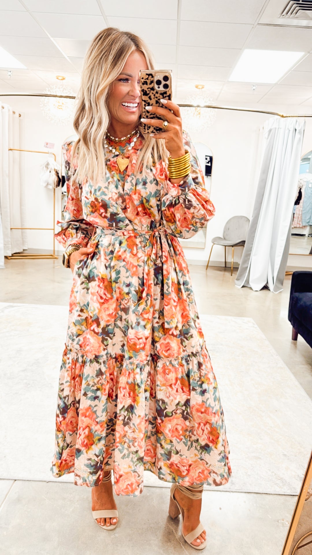 Copper Blooms Midi Dress