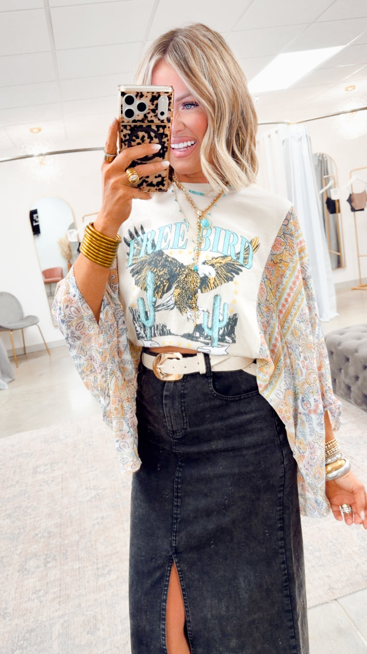 Free Bird Scarf Print Kantha Top-Bone