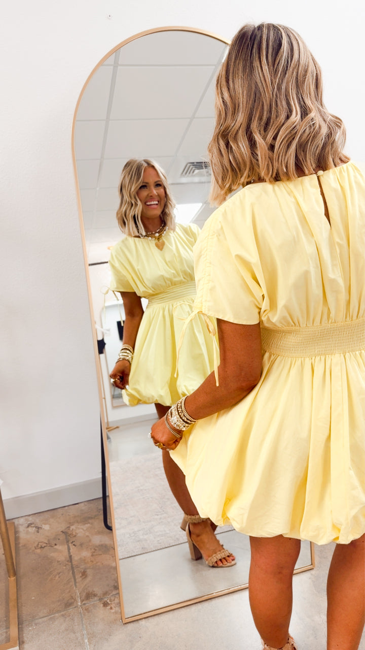 Indie Bubble Hem Mini Dress-Lemon