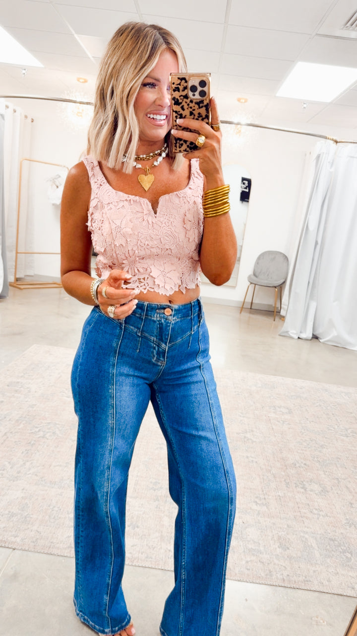 Crochet Lace Corset Top-Pink