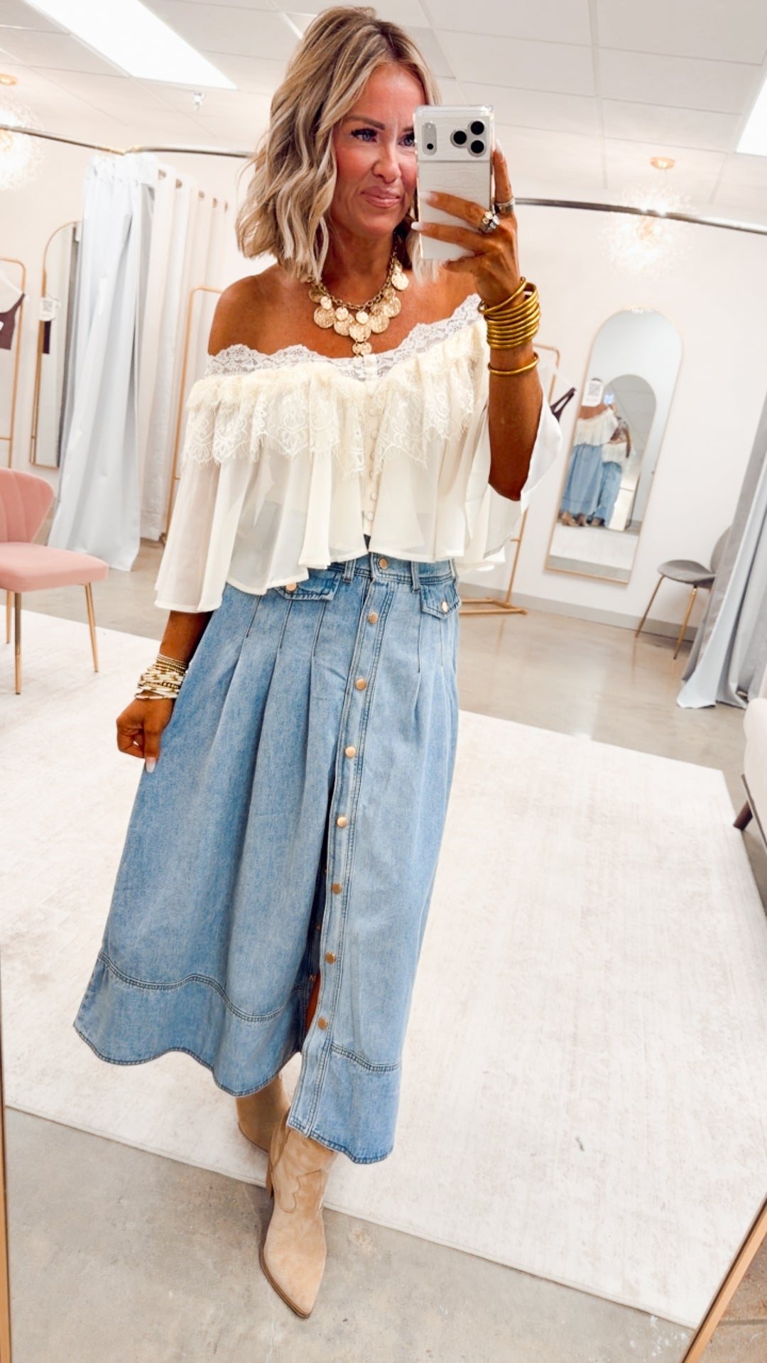 The Western Way Denim Maxi Skirt-Cloud Wash