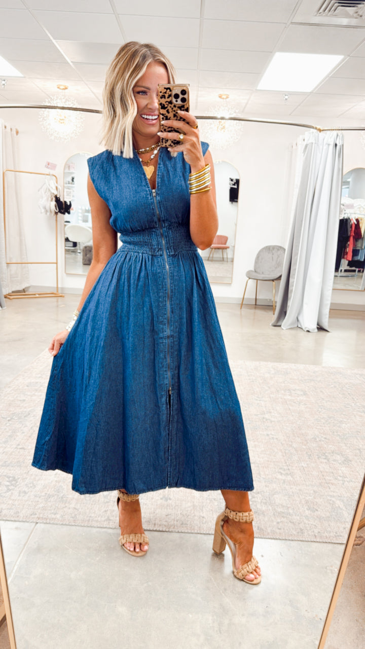 Knox Denim Midi Dress-Dark Wash
