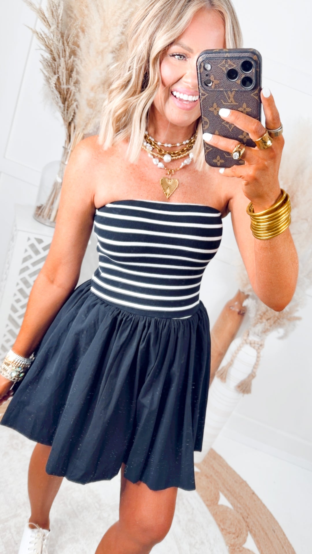 The Stripe Ease Mini Dress-Black