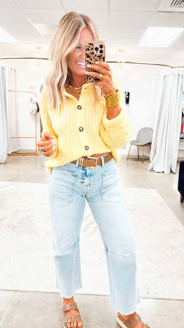 Brushed Button-up Cardigan-Yellow