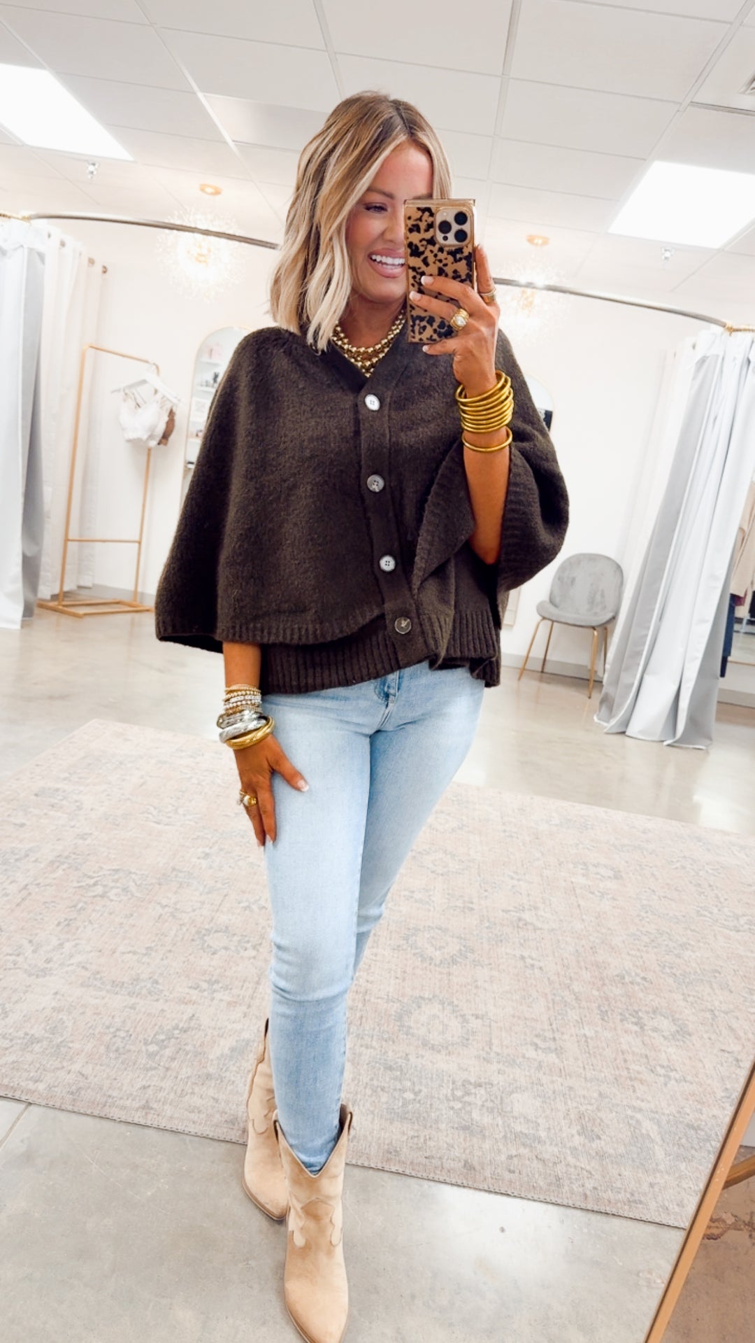 Sweater Cape Cardigan-Espresso