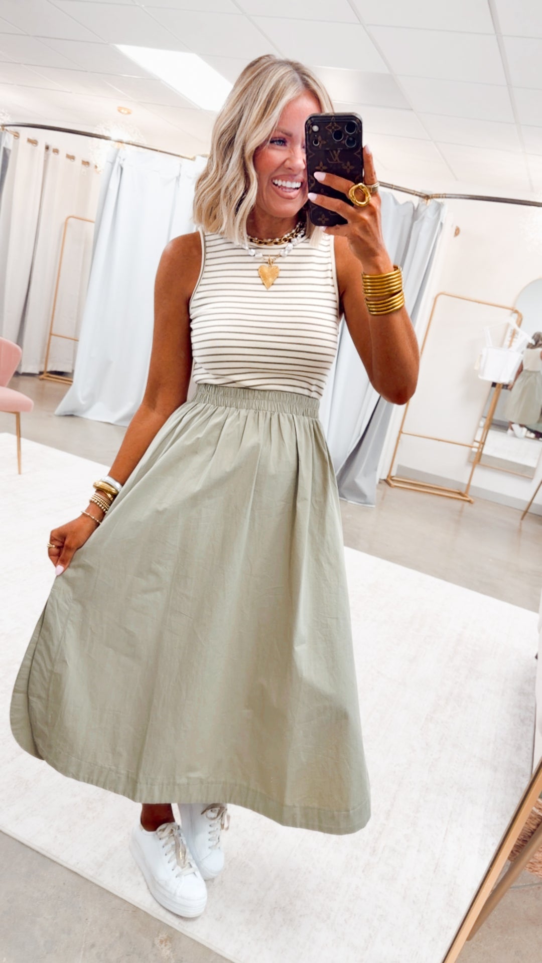 Holly Stripe Tank Midi Dress-Sage
