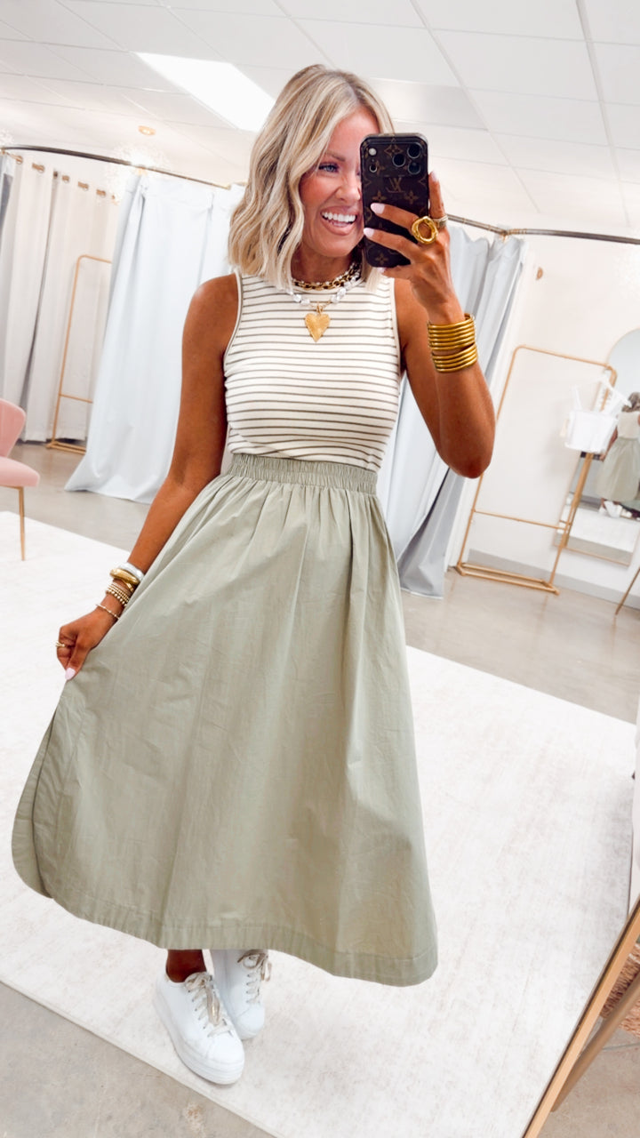 Holly Stripe Tank Midi Dress-Sage