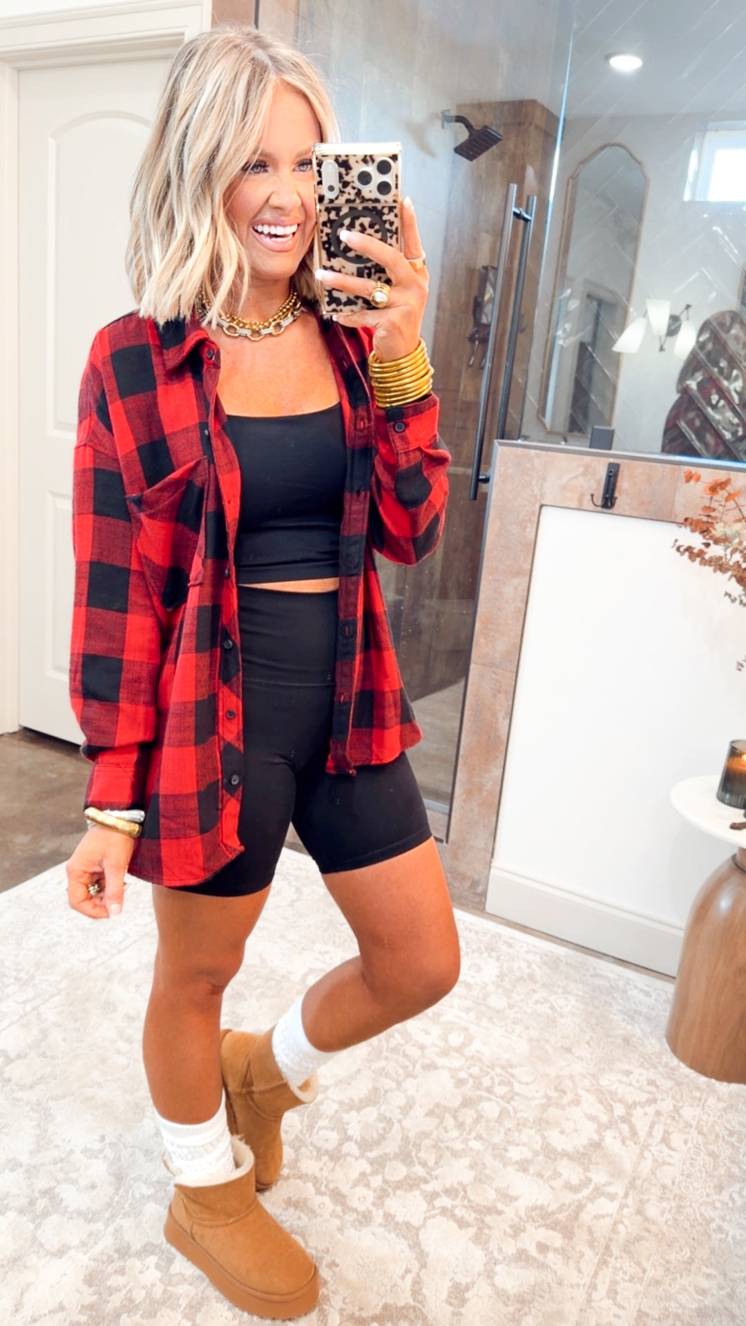 Buffalo Check Flannel Top-Cherry/Black