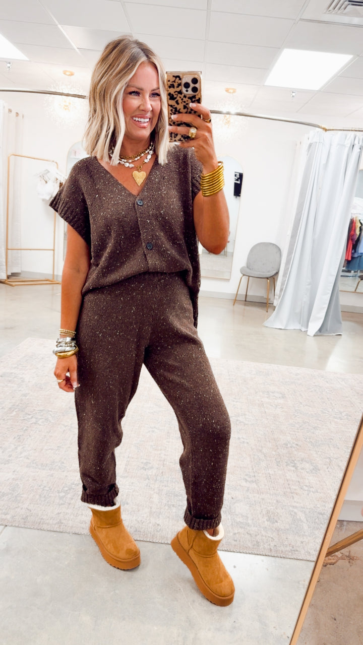 Channing Oversized Sweater Vest & Pants-Chocolate