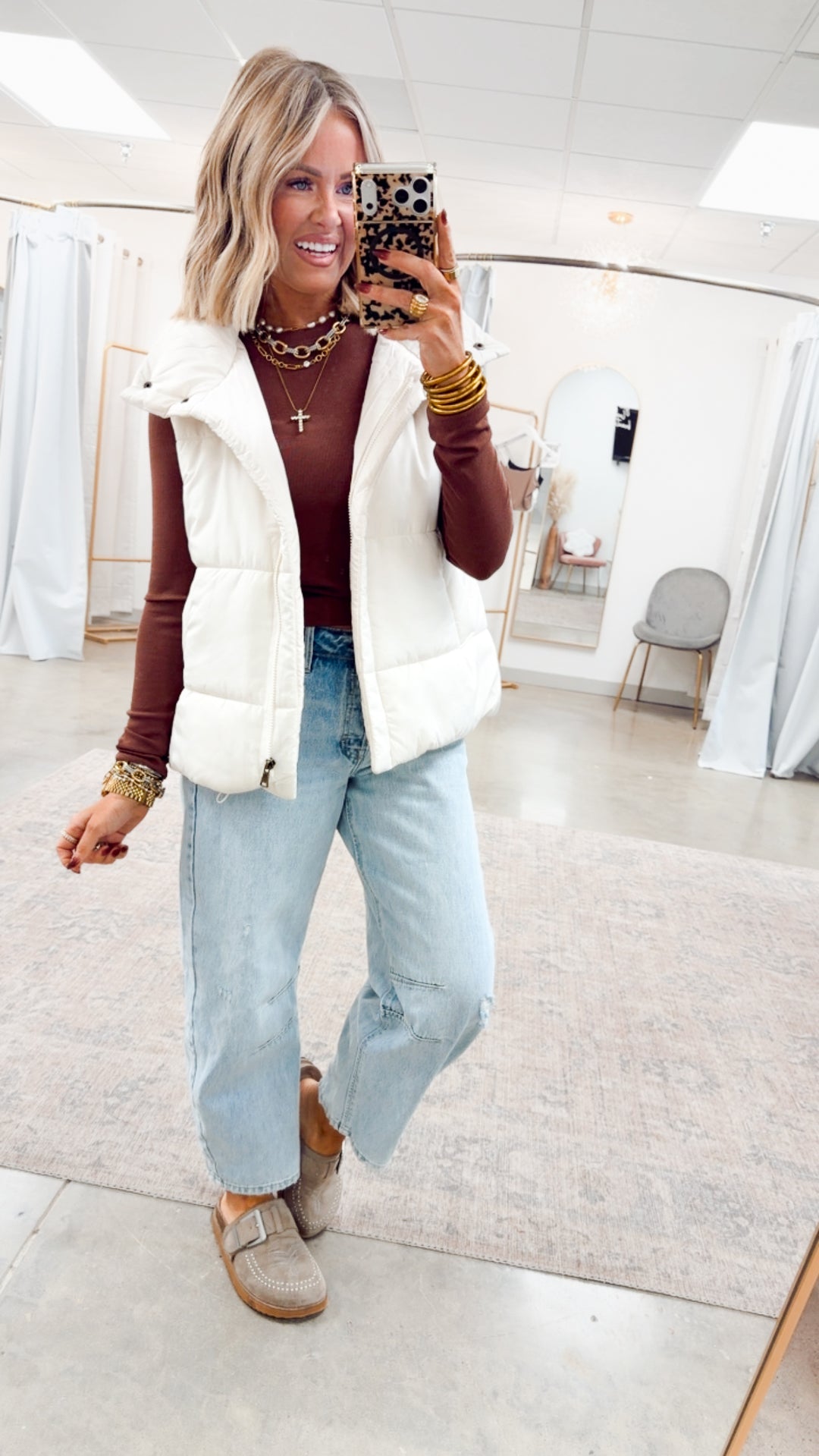 Round Neck Fitted Ribbed Top-Espresso