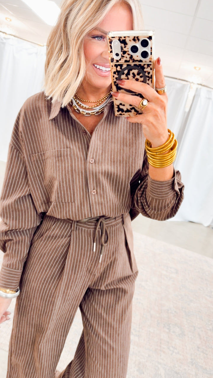 Lexi Pinstripe Top & Pants Set-Brown