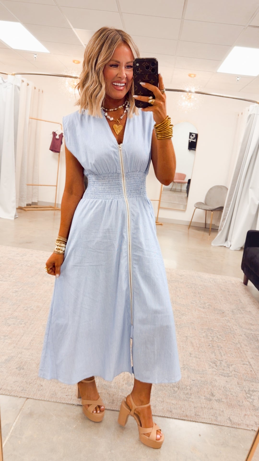 The Shore Stripe Midi Dress-Blue/White