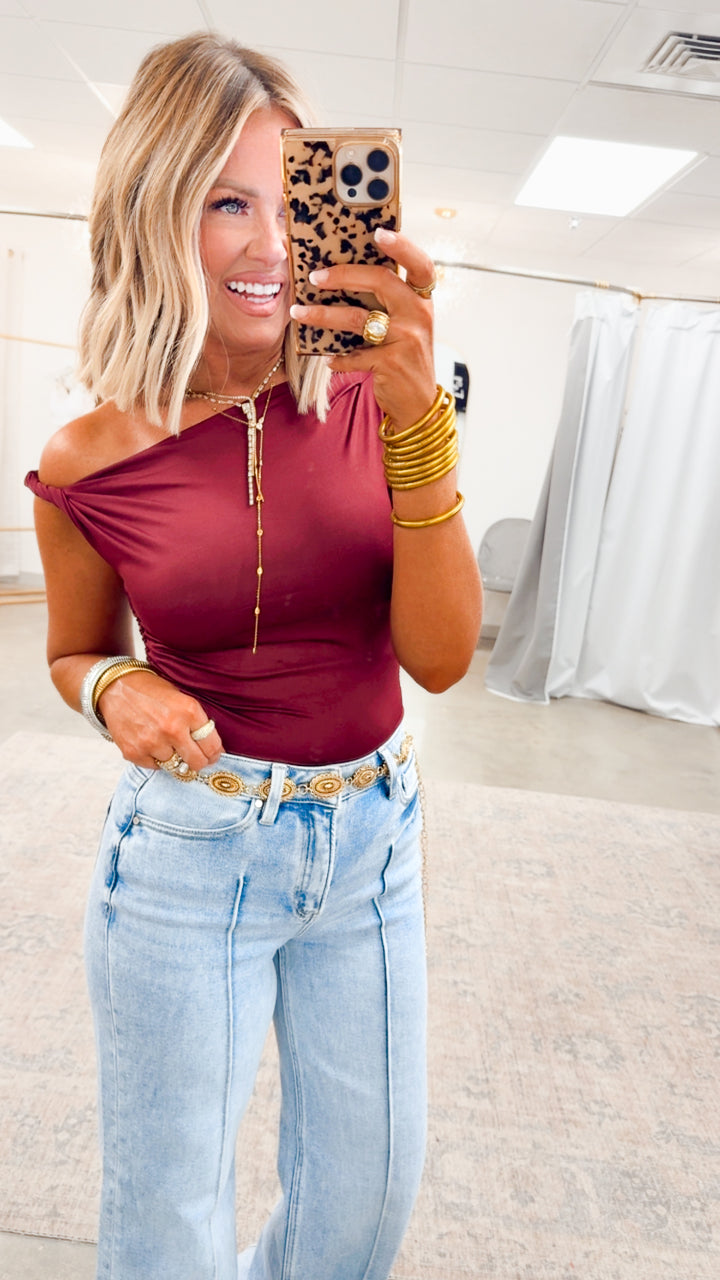 Claire Off Shoulder Top-Burgundy