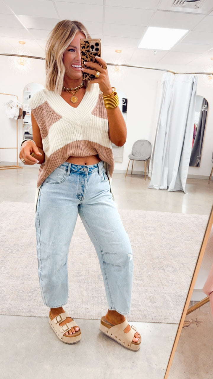 Gabby Sweater Vest-Cream/Taupe