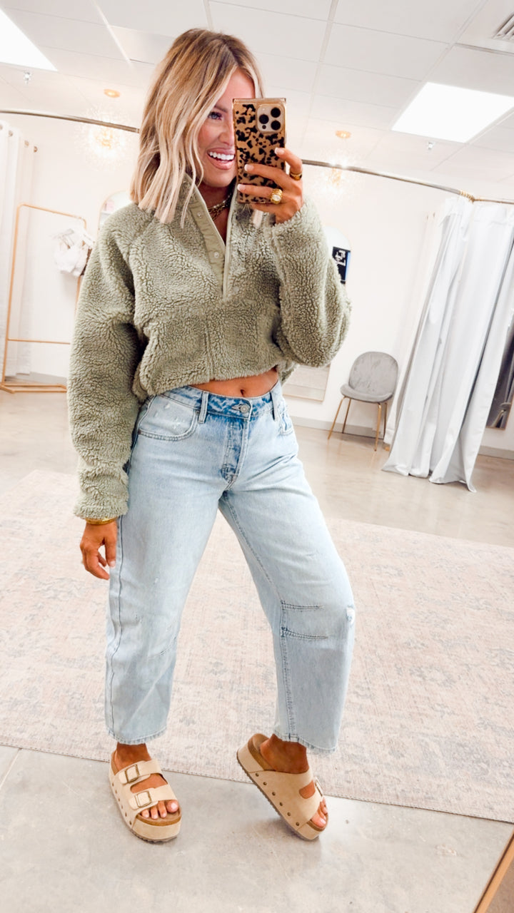 Plush Sherpa Jacket-Olive