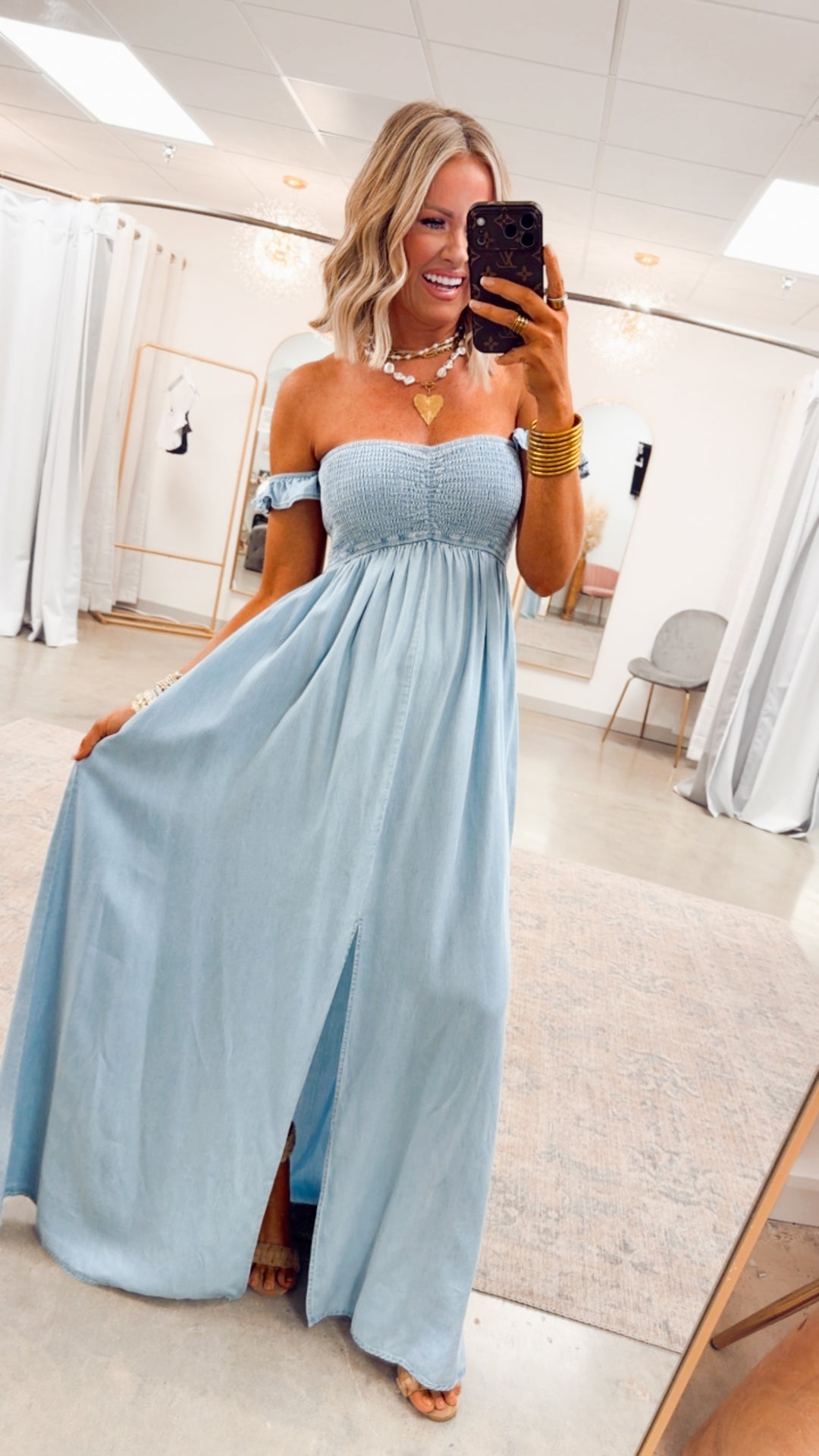 Seaside Blue Smocked Maxi
