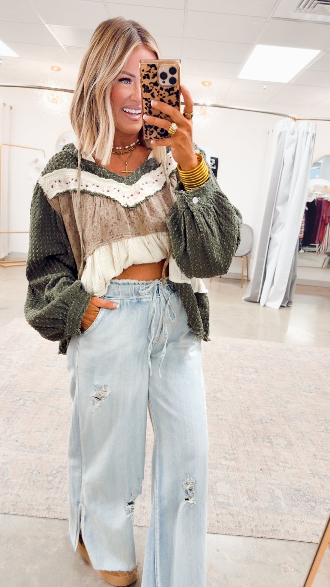 All Retro Hoodie Top-Olive