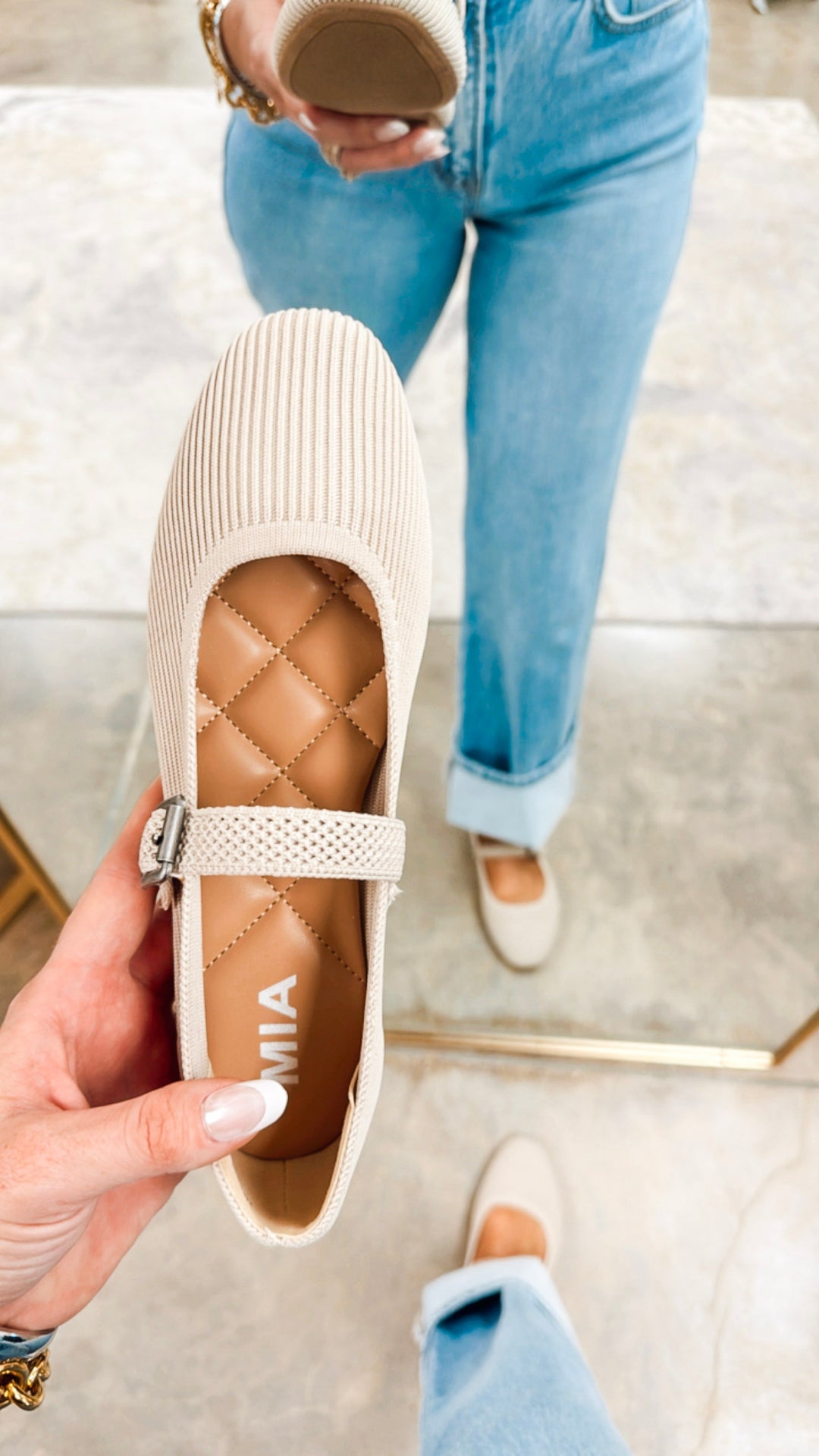 Brita Stretch Knit Mary-Jane Flat - Oatmeal