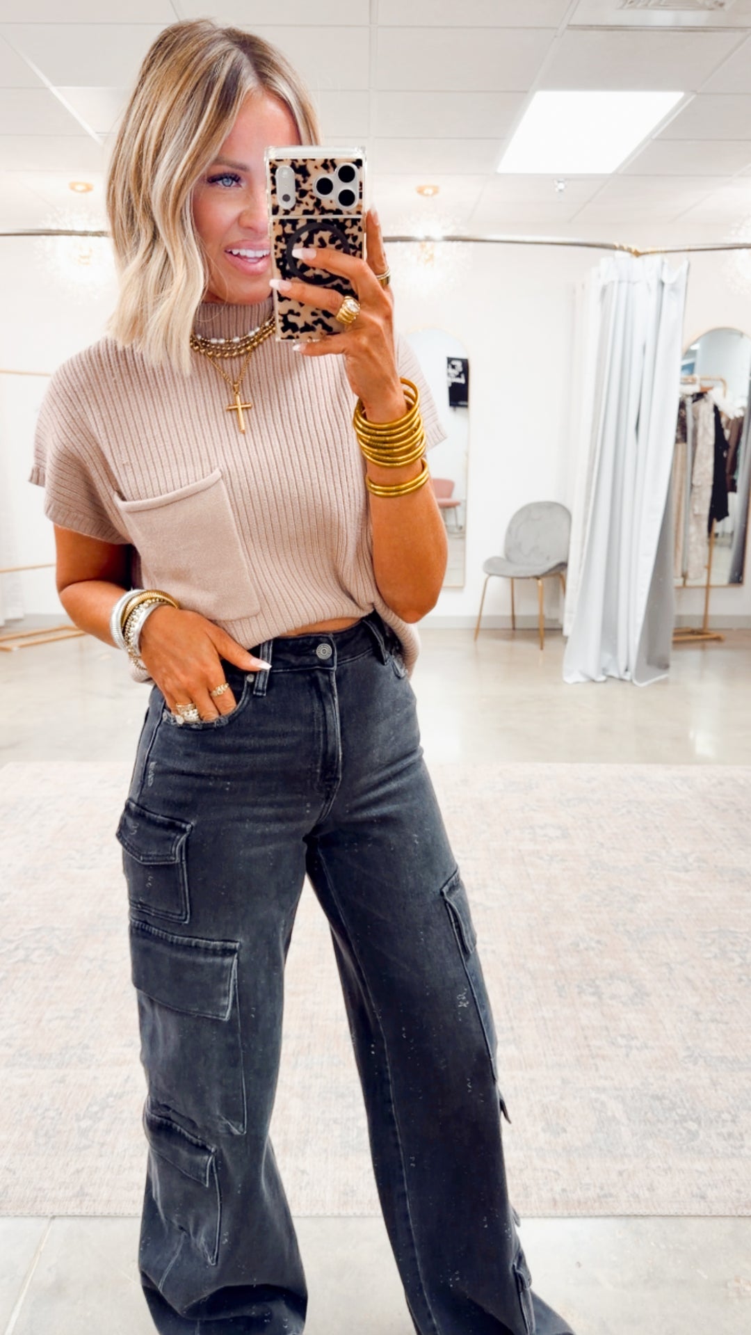 Dani Ribbed Short Sleeve Sweater-Taupe