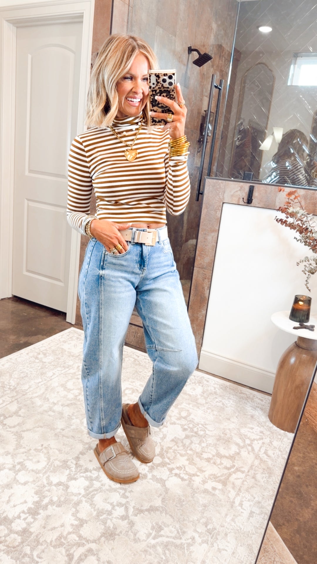 The Lark Turtleneck Top-Brown/White