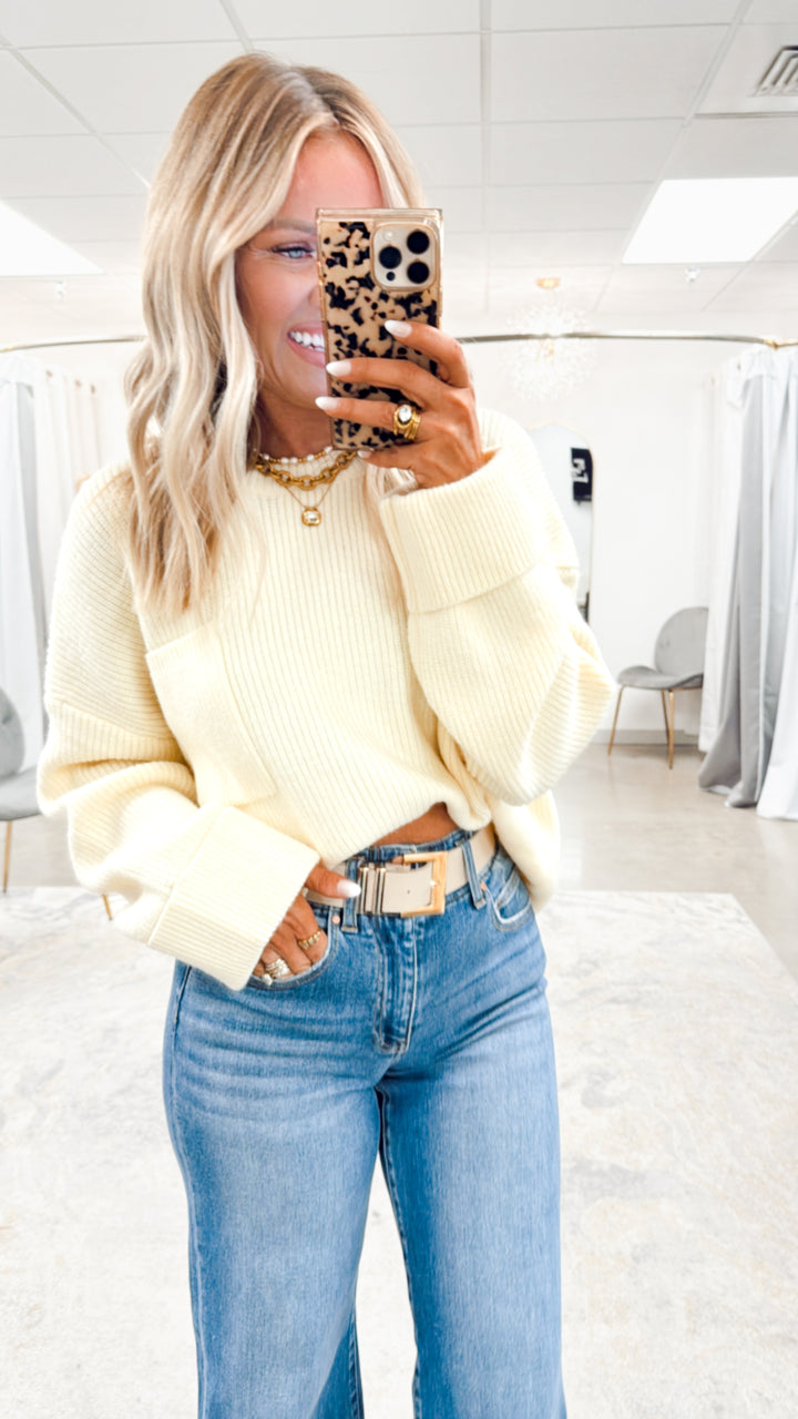 Oversized Drop Shoulder Knit Sweater-Cream