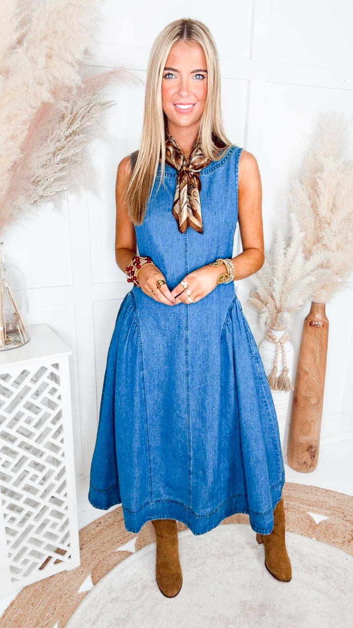 The Greer Denim Midi Dress