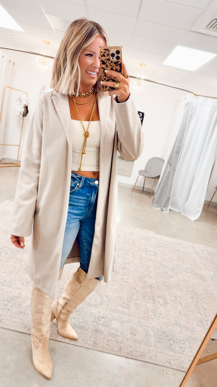 Oatmeal Chic Open Front Coat
