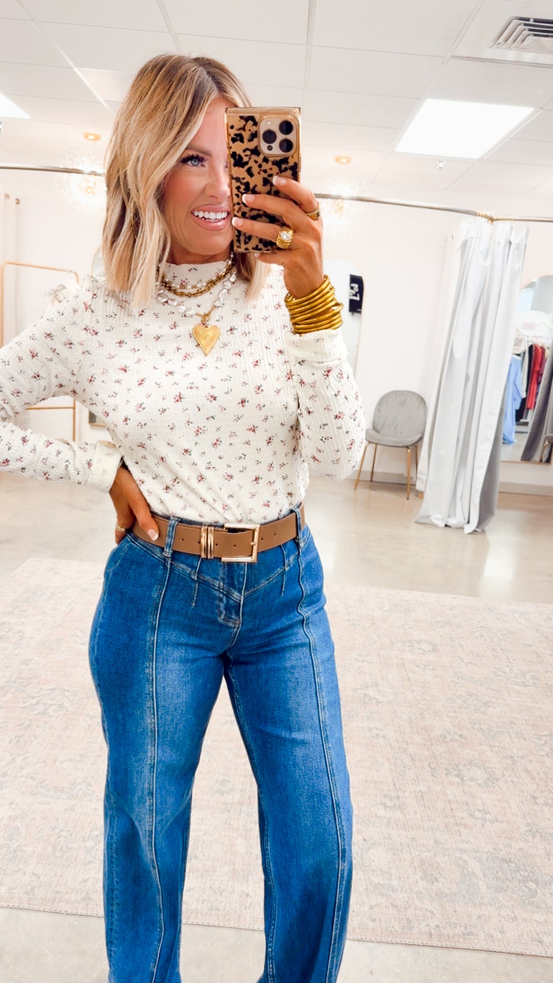 Bloomfield Mock Neck Top-Off White/Pink