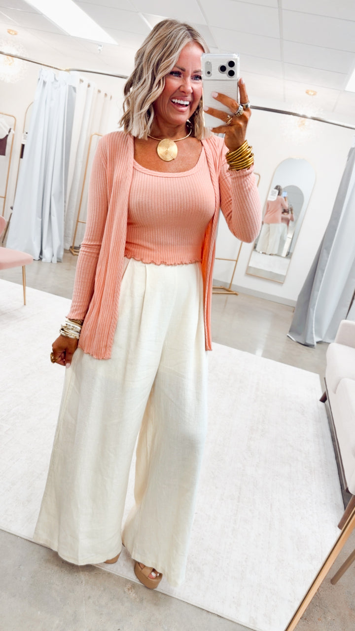Ribbed Cardigan Tank Set-Mauve